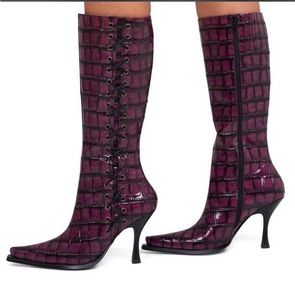 Jeffrey Campbell Shoes - Jeffrey Campbell Purple Croc Lace-Up Knee Boots
